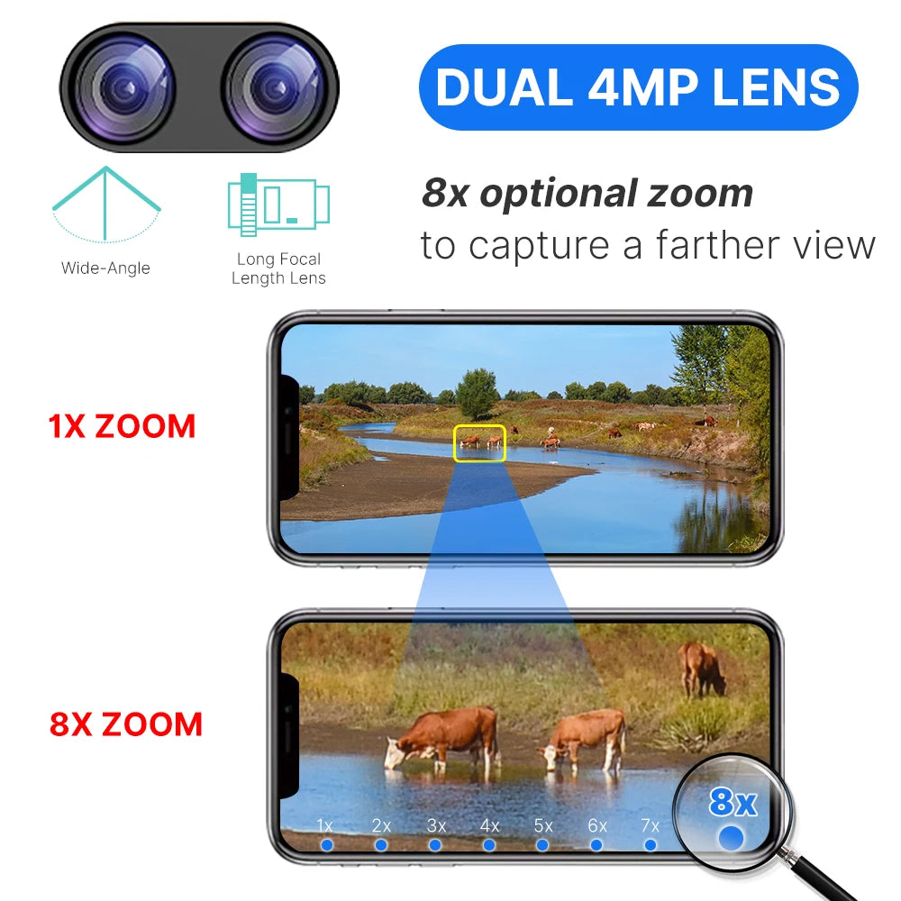 Hiseeu 4K 8MP Dual Lens PTZ Wifi Telecamera IP Zoom 8X Esterno HD Visione notturna a colori Rilevazione umana Telecamere di videosorveglianza