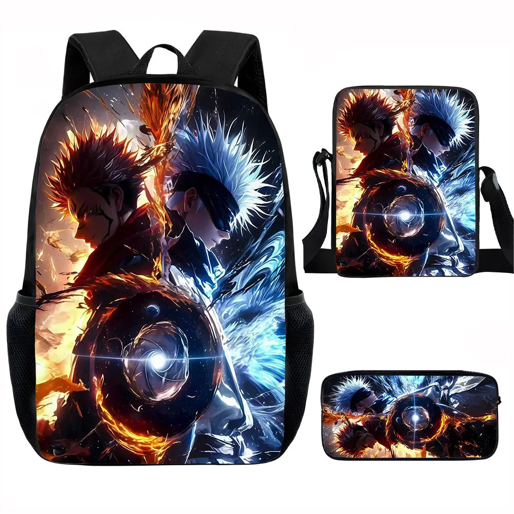 J-Jujutsu Kaisen 3 pezzi Set Zaino 40 cm/15,7 pollici Borse da scuola Borsa a tracolla Astuccio Borsa per libri per computer per ragazzi Ragazze Miglior regalo