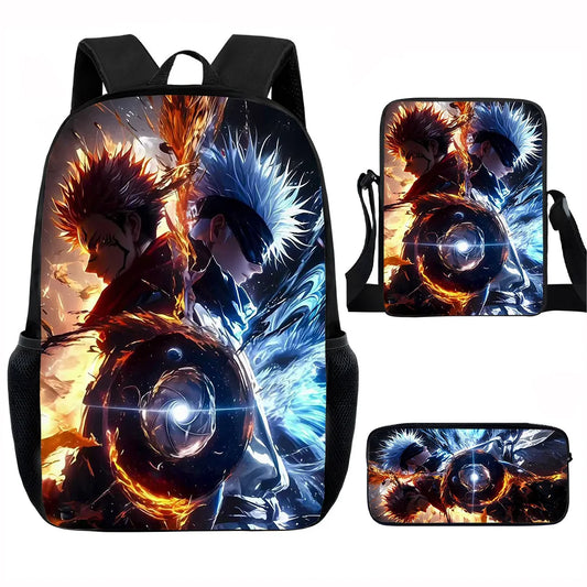 J-Jujutsu Kaisen 3 pezzi Set Zaino 40 cm/15,7 pollici Borse da scuola Borsa a tracolla Astuccio Borsa per libri per computer per ragazzi Ragazze Miglior regalo
