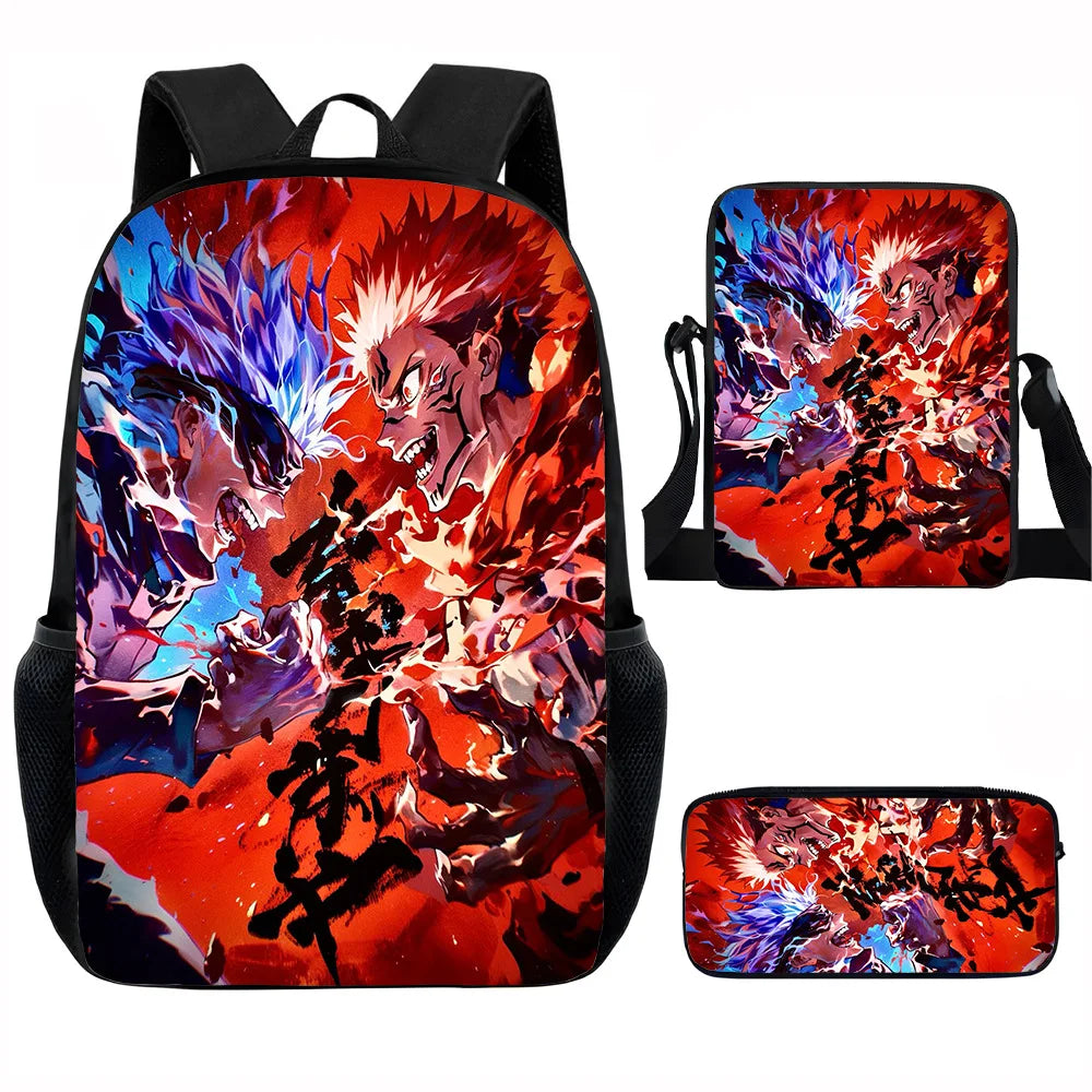 J-Jujutsu Kaisen 3 pezzi Set Zaino 40 cm/15,7 pollici Borse da scuola Borsa a tracolla Astuccio Borsa per libri per computer per ragazzi Ragazze Miglior regalo