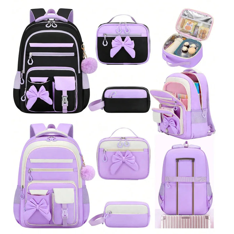 Set di 3 Pezzi: Zaini Scolastici Elementari di Grande Capacità, Carini per Ragazze delle Scuole Medie con Astuccio e Set Porta Pranzo
