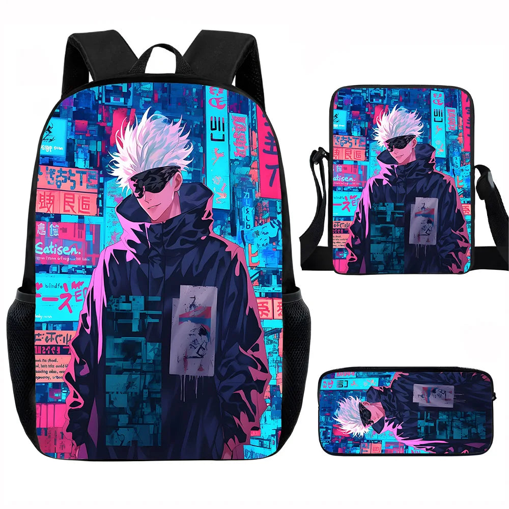 J-Jujutsu Kaisen 3 pezzi Set Zaino 40 cm/15,7 pollici Borse da scuola Borsa a tracolla Astuccio Borsa per libri per computer per ragazzi Ragazze Miglior regalo