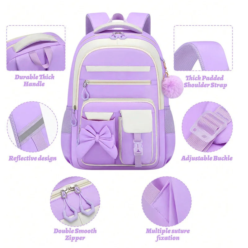 Set di 3 Pezzi: Zaini Scolastici Elementari di Grande Capacità, Carini per Ragazze delle Scuole Medie con Astuccio e Set Porta Pranzo