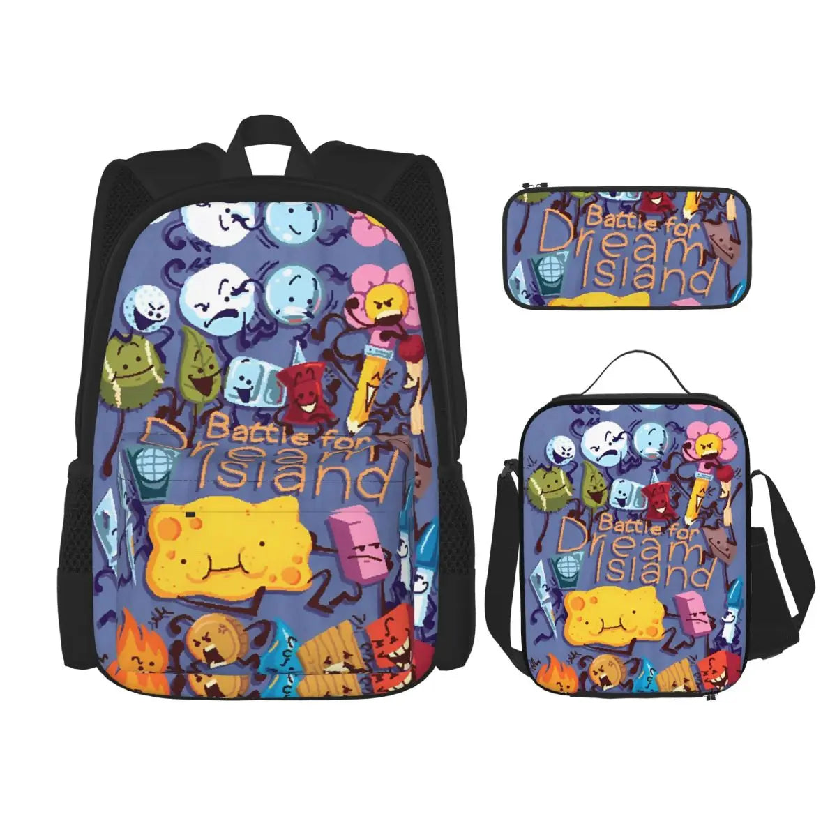 BFDI Battle For Dream Island 3pecs/set Zaino per studente College Borsa a tracolla Borsa per il pranzo Astuccio