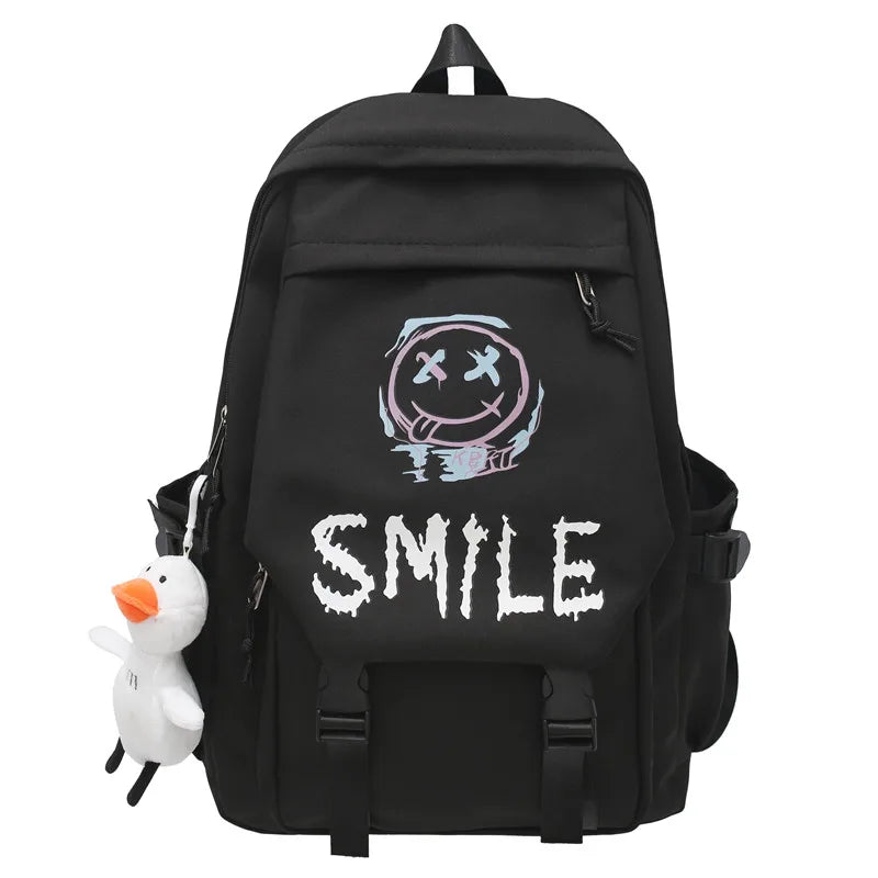 Zaino frontale tascabile, bookbag in nylon tinta unita stile preppy, borsa da scuola Kawaii con doppia maniglia di grande capacità