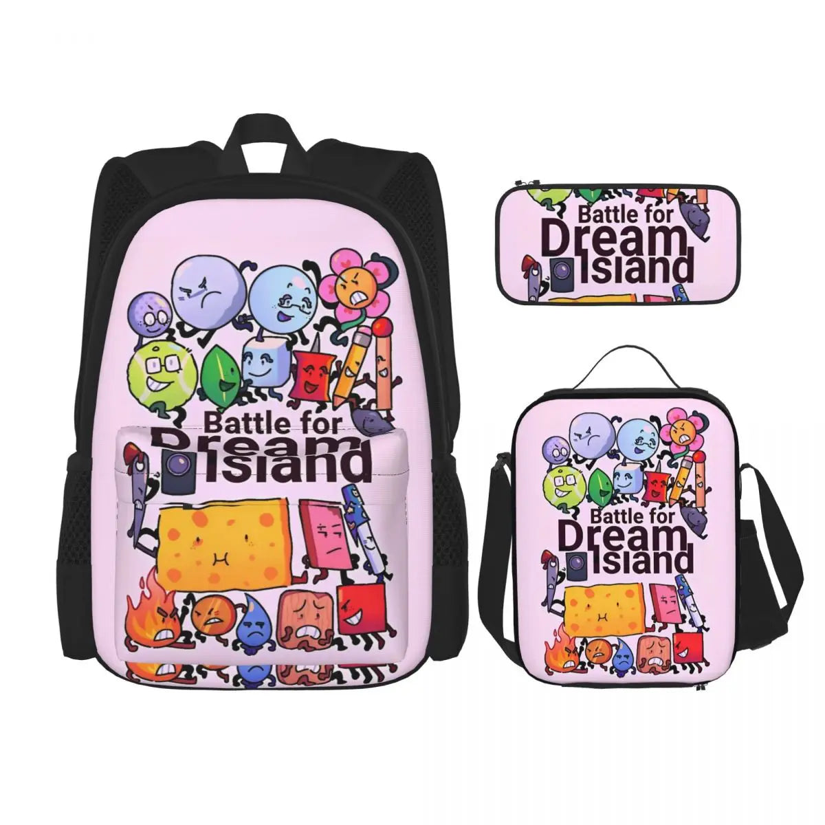 BFDI Battle For Dream Island 3pecs/set Zaino per studente College Borsa a tracolla Borsa per il pranzo Astuccio