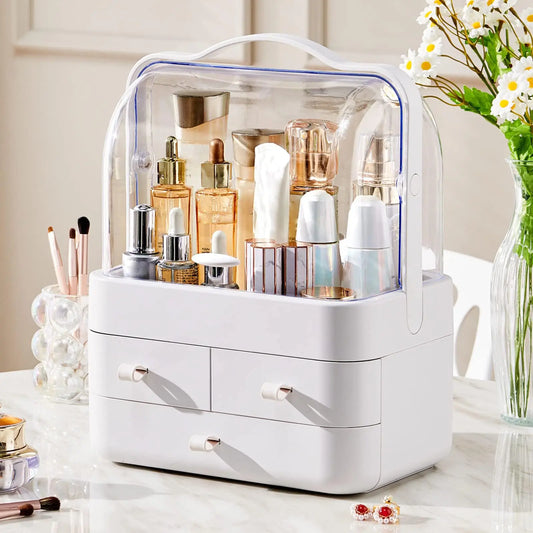 Organizzatore cosmetico da appoggio per cassettiera con coperchio e cassetto da appoggio Organizzatore per la cura della pelle impermeabile e antipolvere