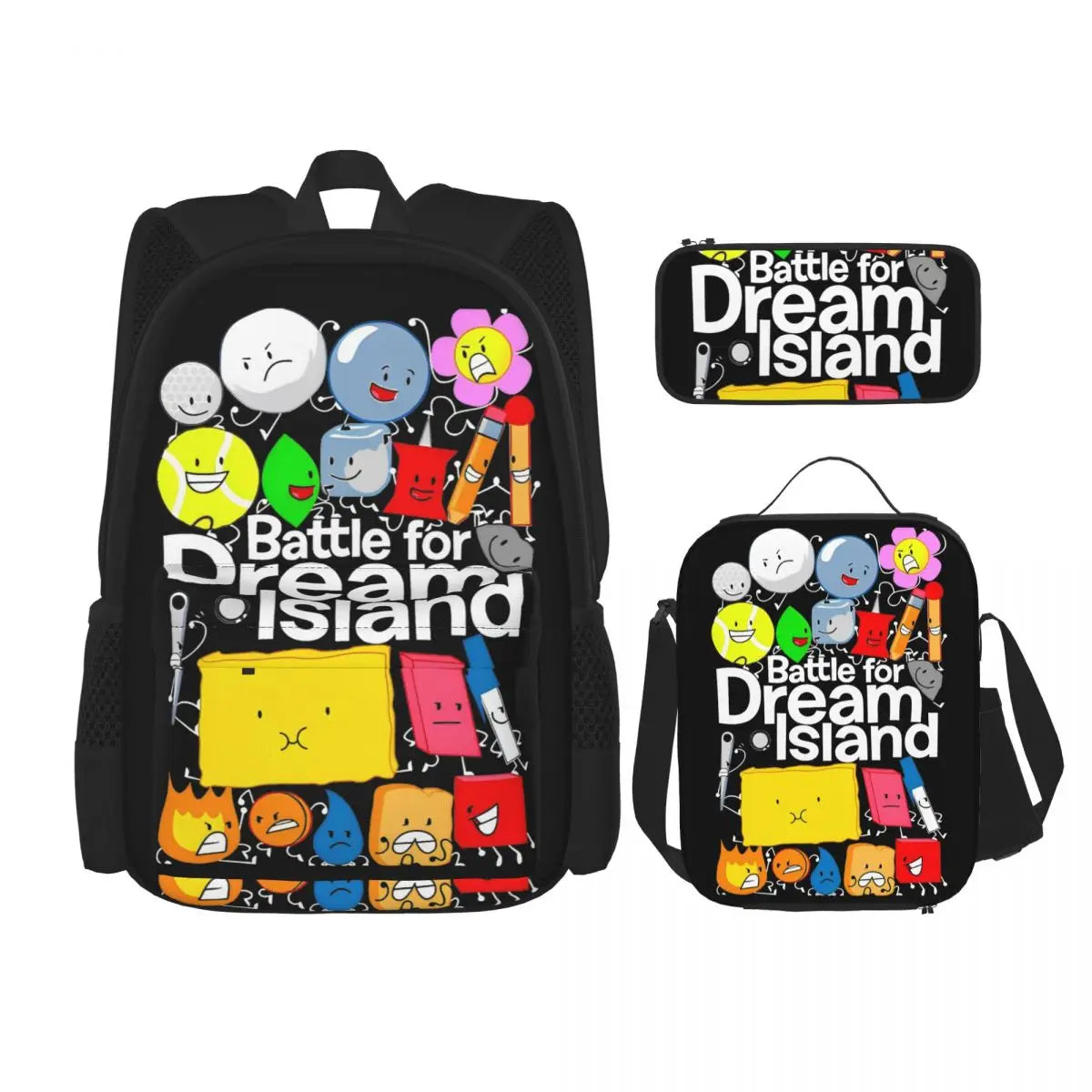BFDI Battle For Dream Island 3pecs/set Zaino per studente College Borsa a tracolla Borsa per il pranzo Astuccio