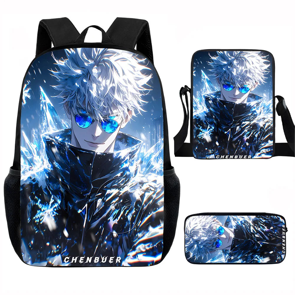 J-Jujutsu Kaisen 3 pezzi Set Zaino 40 cm/15,7 pollici Borse da scuola Borsa a tracolla Astuccio Borsa per libri per computer per ragazzi Ragazze Miglior regalo