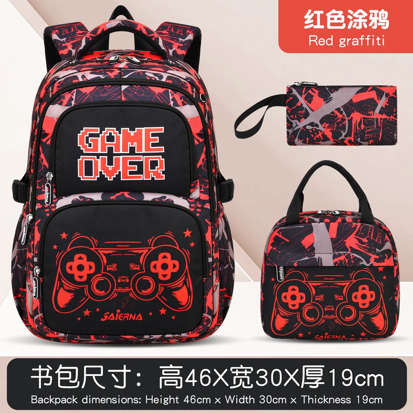 Set di 3 Zaini Scolastici per Bambini, Zaino per Ragazzi delle Elementari con Borsa per il Pranzo, Borsa per Libri, Mochila per Bambini