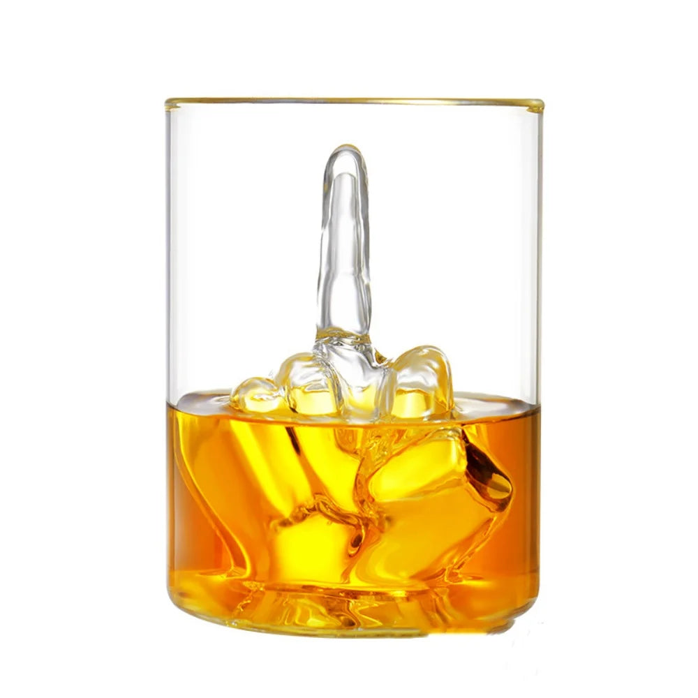 Tazza in vetro novità per bicchiere da whisky con dito medio con dito 3D all'interno della tazza divertente