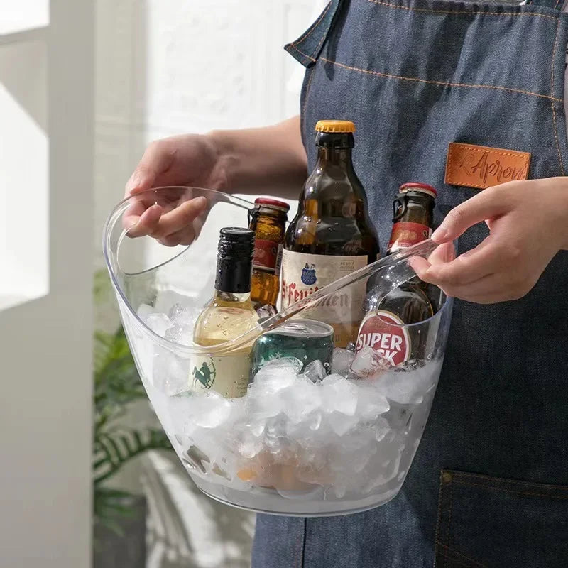 Secchiello per il ghiaccio trasparente da 4 litri Maniglia per vasca per bevande Raffreddamento Secchiello per il ghiaccio grande per vino Champagne Bar Forniture per la famiglia Vino Birra Refrigeratore