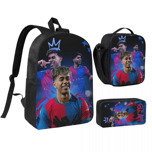 3pecs/set Calcio Numero 19 Lamine Y-Yamal Zaino per studente Borsa a tracolla per scuola superiore Borsa per il pranzo Astuccio