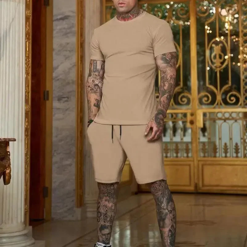 Completo Sportivo Estivo alla Moda e Casual da Uomo, T-Shirt Traspirante e Pantaloncini, Set Due Pezzi Casual e Trendy