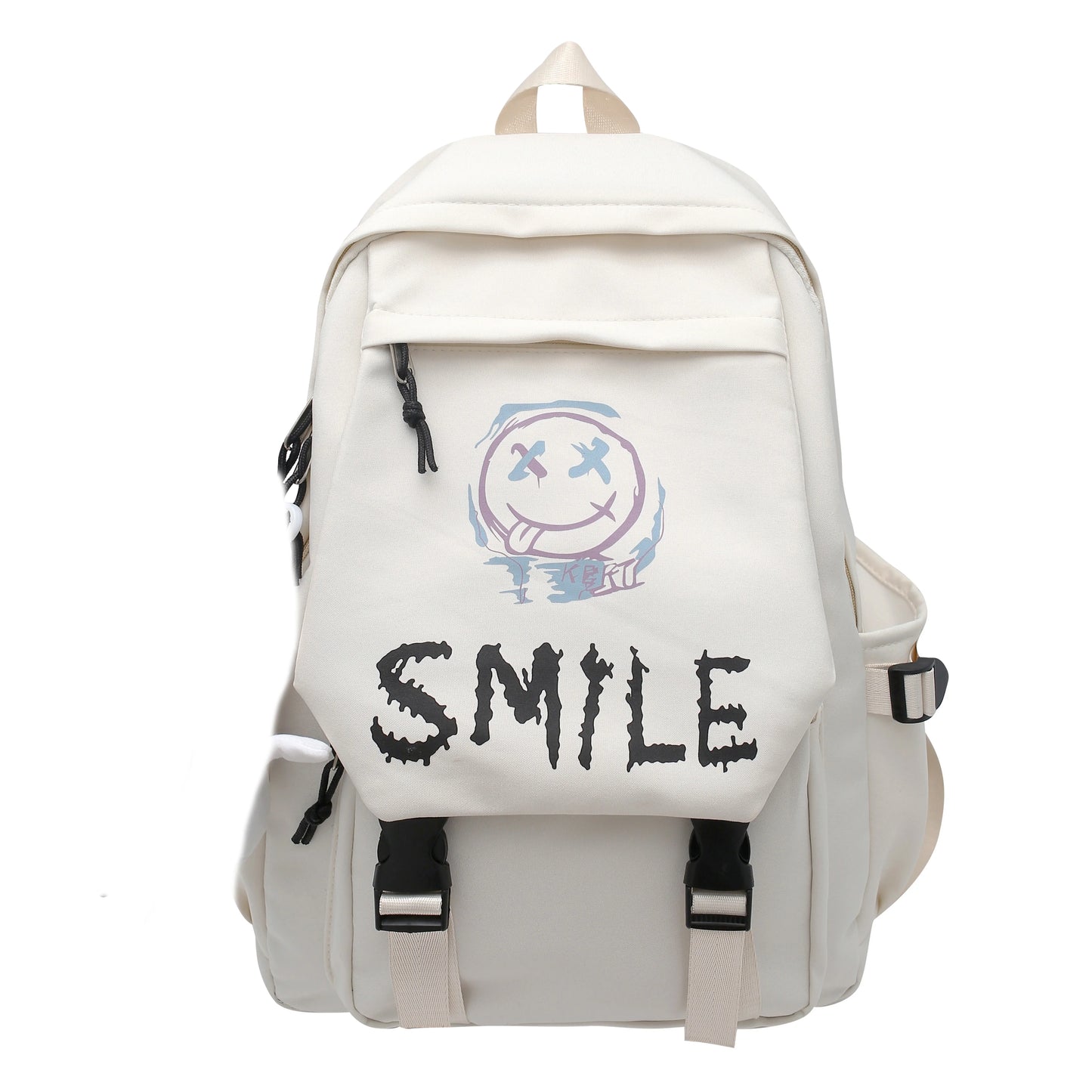 Zaino frontale tascabile, bookbag in nylon tinta unita stile preppy, borsa da scuola Kawaii con doppia maniglia di grande capacità