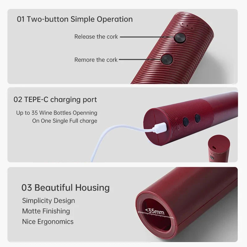 Apribottiglie elettrico per vino Cavatappi automatico per vino Apribottiglie ricaricabile Pulsante con un clic Strumenti per vino Bar Prodotti da cucina