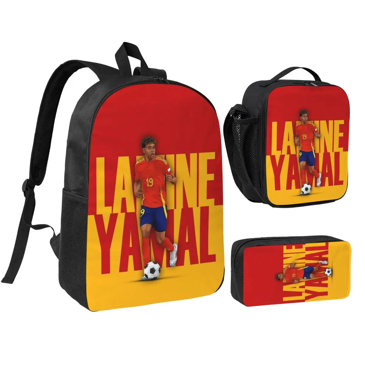 3pecs/set Calcio Numero 19 Lamine Y-Yamal Zaino per studente Borsa a tracolla per scuola superiore Borsa per il pranzo Astuccio