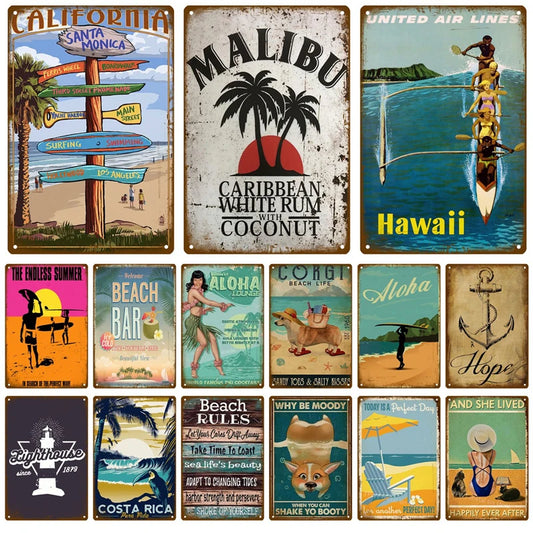 Targa in metallo da spiaggia Targa in metallo Targa da parete in metallo estiva vintage Decorazione da spiaggia per bar da spiaggia Targa decorativa al mare
