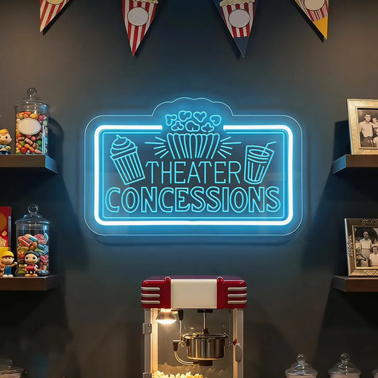 Insegna al Neon per Cinema, Bar, Sala Cinematografica, Decorazione per Sala Film, Insegna Luminosa per Popcorn, Bevande e Snack Bar