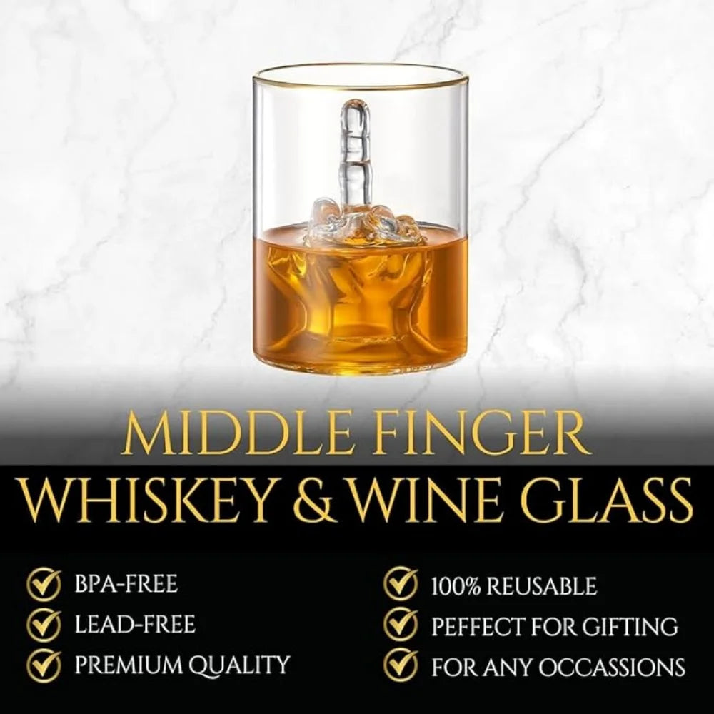 Tazza in vetro novità per bicchiere da whisky con dito medio con dito 3D all'interno della tazza divertente