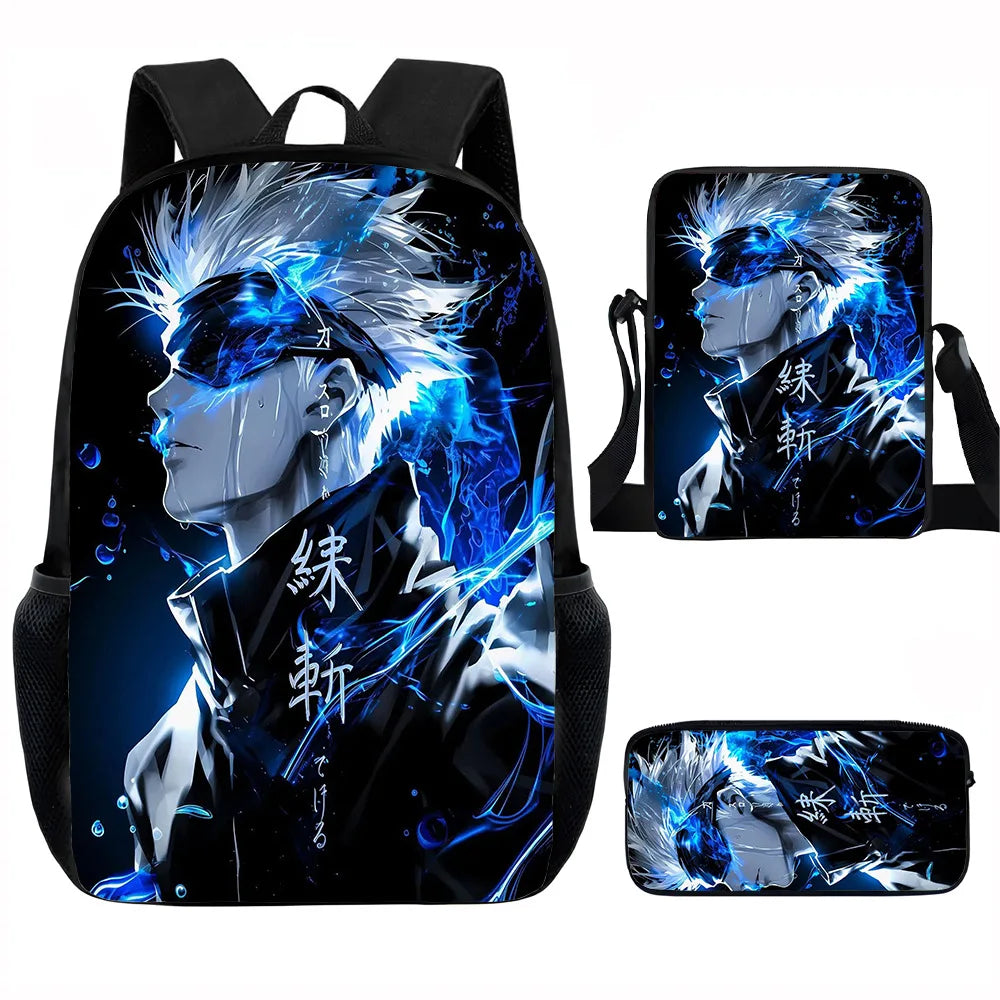 J-Jujutsu Kaisen 3 pezzi Set Zaino 40 cm/15,7 pollici Borse da scuola Borsa a tracolla Astuccio Borsa per libri per computer per ragazzi Ragazze Miglior regalo
