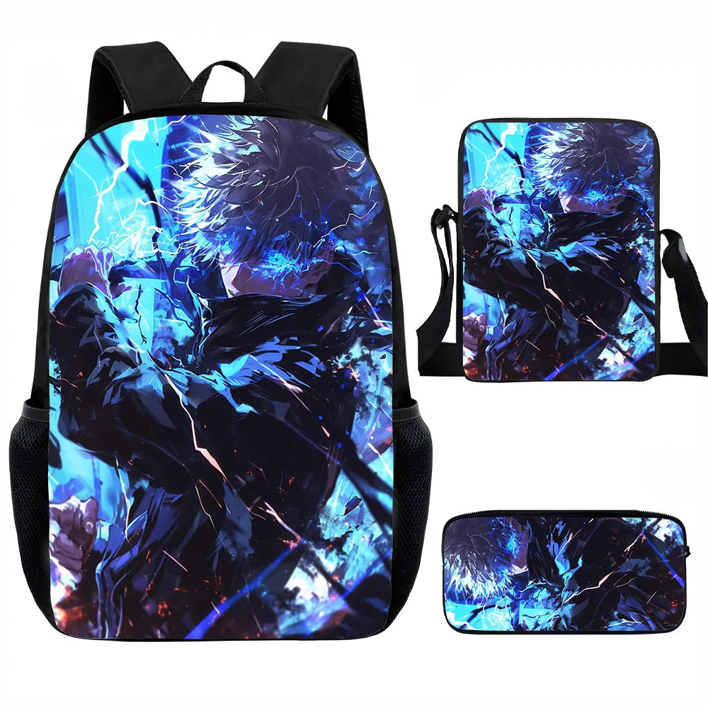 J-Jujutsu Kaisen 3 pezzi Set Zaino 40 cm/15,7 pollici Borse da scuola Borsa a tracolla Astuccio Borsa per libri per computer per ragazzi Ragazze Miglior regalo