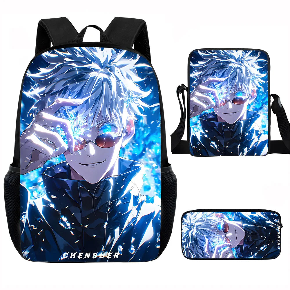 J-Jujutsu Kaisen 3 pezzi Set Zaino 40 cm/15,7 pollici Borse da scuola Borsa a tracolla Astuccio Borsa per libri per computer per ragazzi Ragazze Miglior regalo