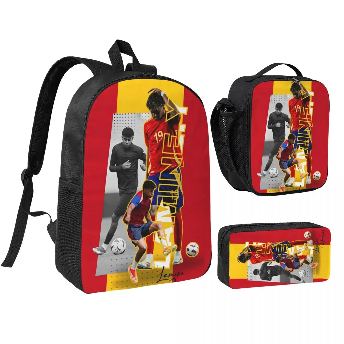 3pecs/set Lamine Y-Yamal Zaino da calcio per studenti Borsa a tracolla ad alta capacità Borsa da pranzo Astuccio