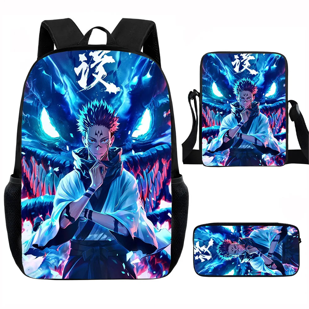 J-Jujutsu Kaisen 3 pezzi Set Zaino 40 cm/15,7 pollici Borse da scuola Borsa a tracolla Astuccio Borsa per libri per computer per ragazzi Ragazze Miglior regalo