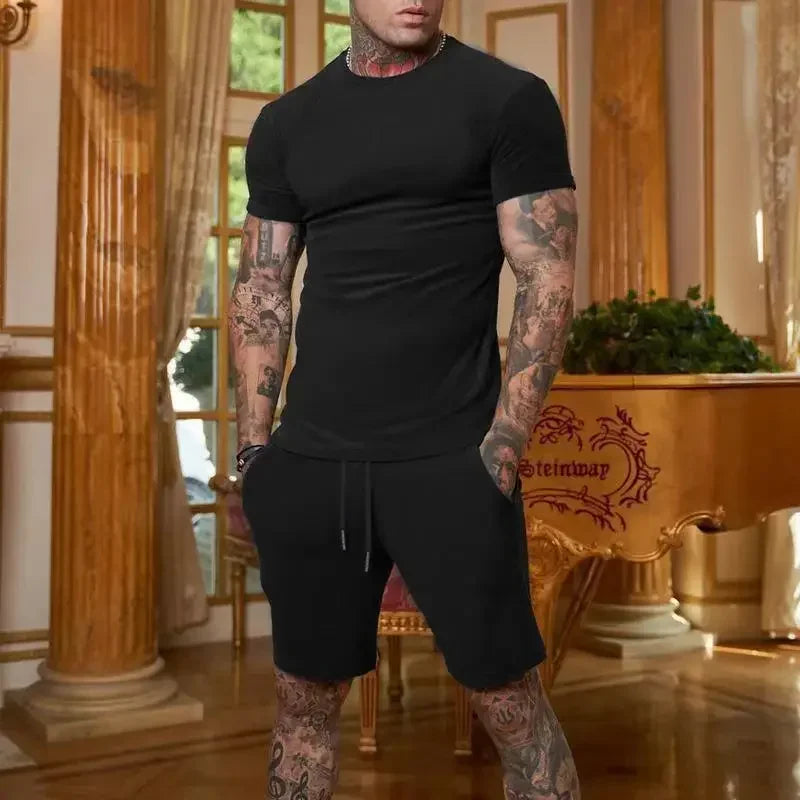 Completo Sportivo Estivo alla Moda e Casual da Uomo, T-Shirt Traspirante e Pantaloncini, Set Due Pezzi Casual e Trendy