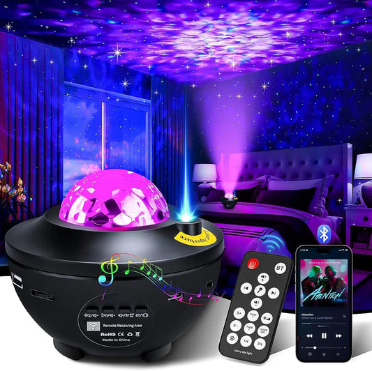 Proiettore LED Cielo Stellato e Galassia, Luce Notturna con Lettore Musicale BT, Telecomando, USB, Luce Ambientale Onde Oceaniche, Regalo di Compleanno per Bambini