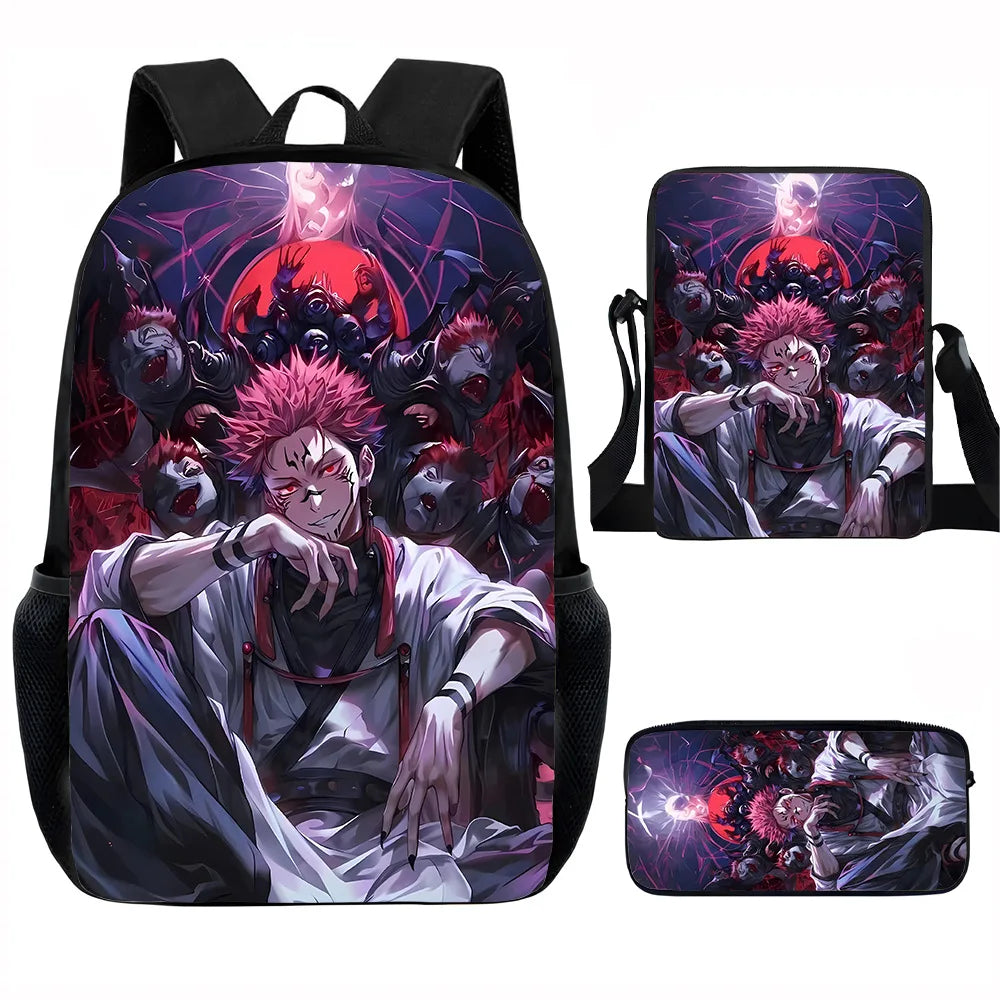 J-Jujutsu Kaisen 3 pezzi Set Zaino 40 cm/15,7 pollici Borse da scuola Borsa a tracolla Astuccio Borsa per libri per computer per ragazzi Ragazze Miglior regalo