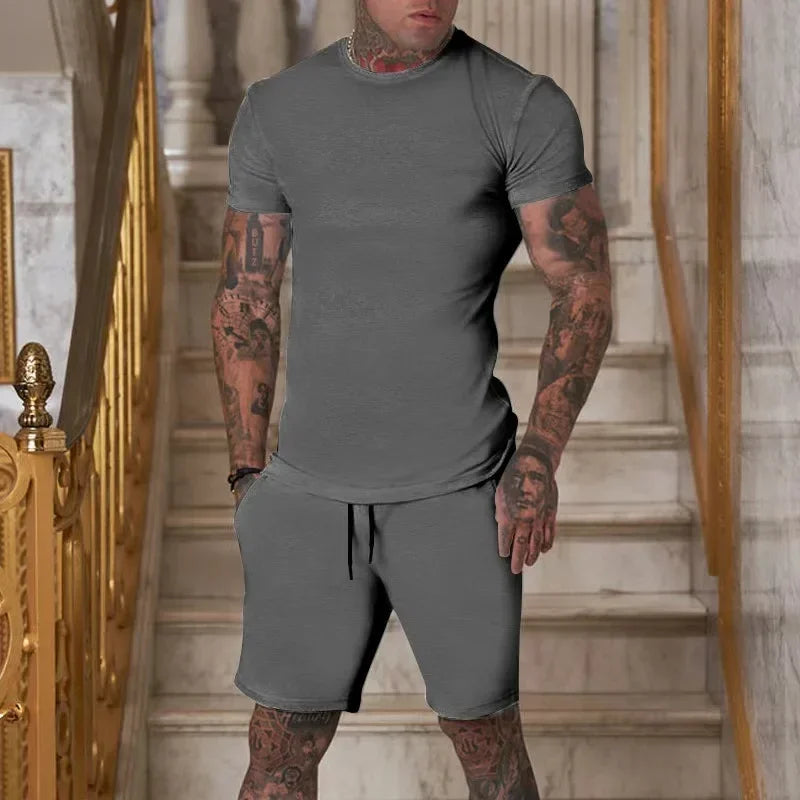 Completo Sportivo Estivo alla Moda e Casual da Uomo, T-Shirt Traspirante e Pantaloncini, Set Due Pezzi Casual e Trendy