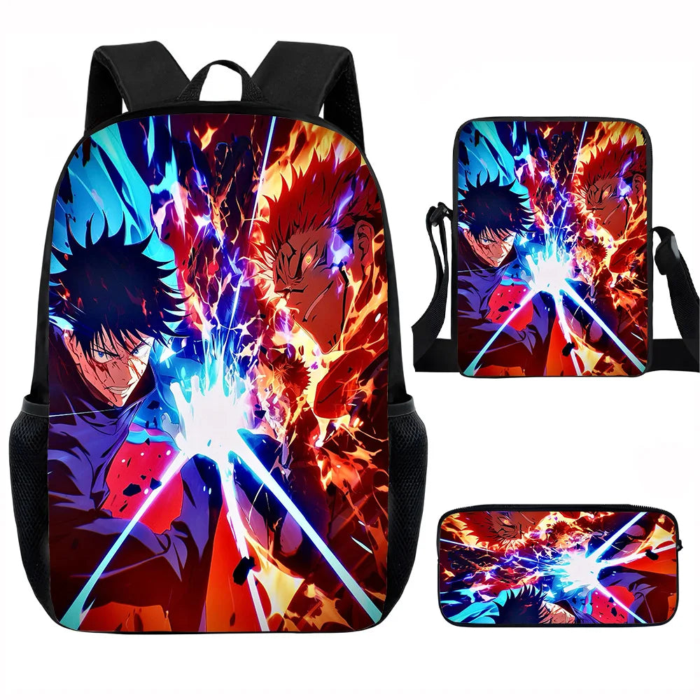 J-Jujutsu Kaisen 3 pezzi Set Zaino 40 cm/15,7 pollici Borse da scuola Borsa a tracolla Astuccio Borsa per libri per computer per ragazzi Ragazze Miglior regalo