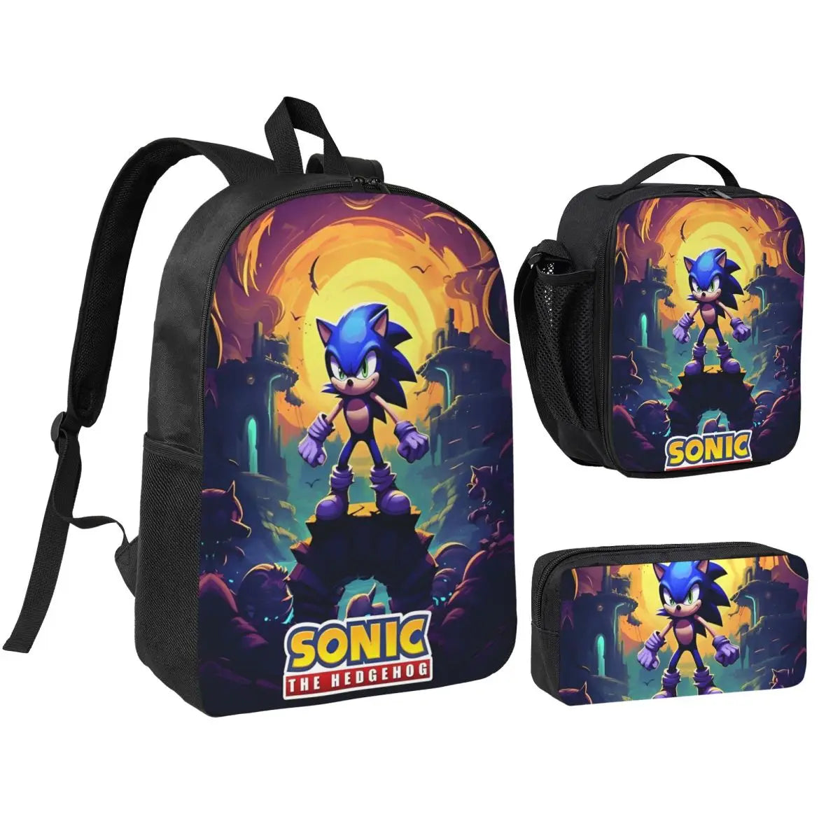 Sonices The H-edgehogs 3 3pecs/set Zaino per borse di tela per scuole superiori adolescenti Borsa per il pranzo Astuccio