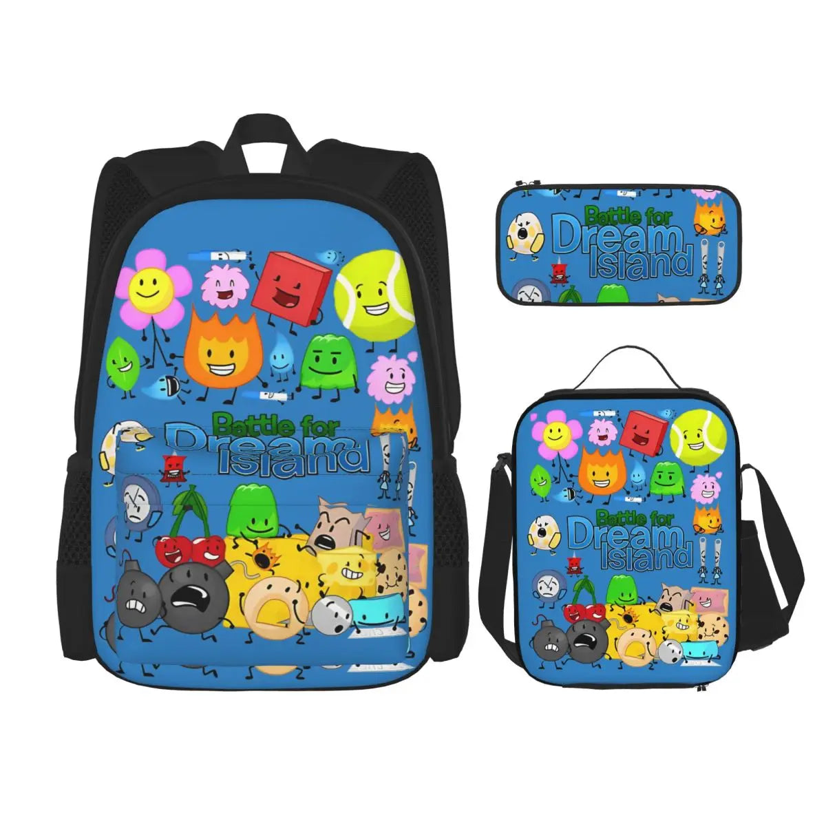 BFDI Battle For Dream Island 3pecs/set Zaino per studente College Borsa a tracolla Borsa per il pranzo Astuccio