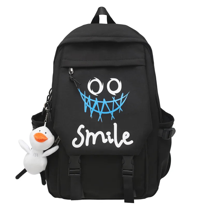 Zaino frontale tascabile, bookbag in nylon tinta unita stile preppy, borsa da scuola Kawaii con doppia maniglia di grande capacità