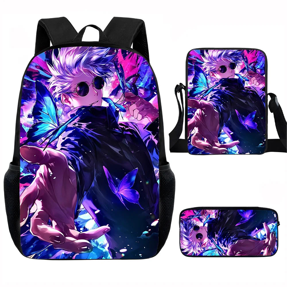 J-Jujutsu Kaisen 3 pezzi Set Zaino 40 cm/15,7 pollici Borse da scuola Borsa a tracolla Astuccio Borsa per libri per computer per ragazzi Ragazze Miglior regalo