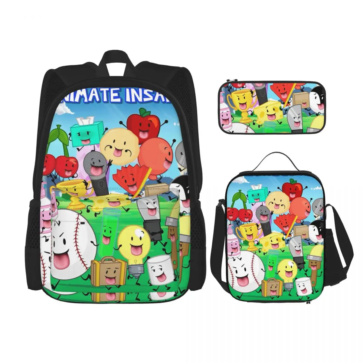 BFDI Battle For Dream Island 3pecs/set Zaino per studente College Borsa a tracolla Borsa per il pranzo Astuccio