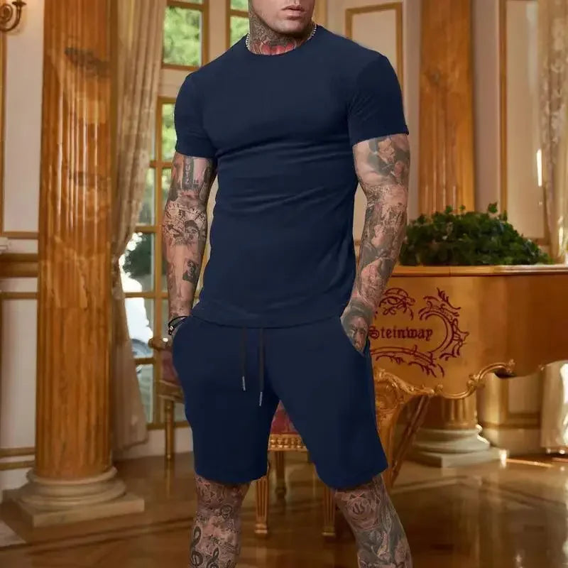 Completo Sportivo Estivo alla Moda e Casual da Uomo, T-Shirt Traspirante e Pantaloncini, Set Due Pezzi Casual e Trendy
