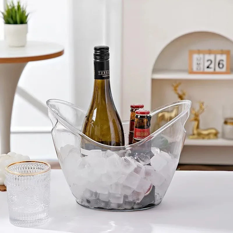 Secchiello per il ghiaccio trasparente da 4 litri Maniglia per vasca per bevande Raffreddamento Secchiello per il ghiaccio grande per vino Champagne Bar Forniture per la famiglia Vino Birra Refrigeratore