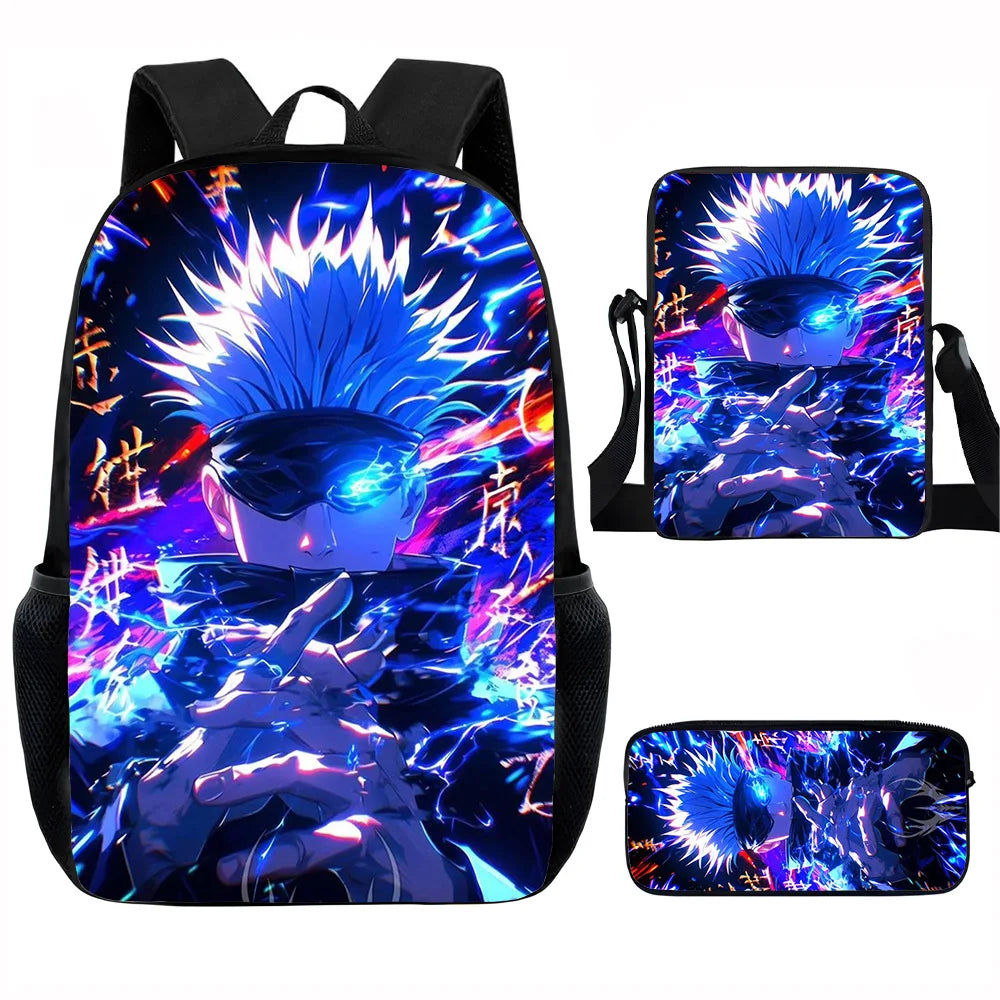 J-Jujutsu Kaisen 3 pezzi Set Zaino 40 cm/15,7 pollici Borse da scuola Borsa a tracolla Astuccio Borsa per libri per computer per ragazzi Ragazze Miglior regalo