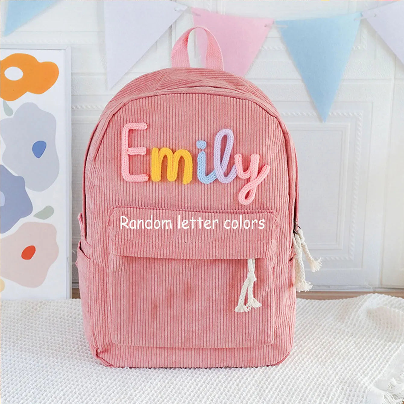Zaino in velluto a coste personalizzato da 1 pezzo per uomo e donna, lettere personalizzate ricamate a mano, zaino in tessuto colorato