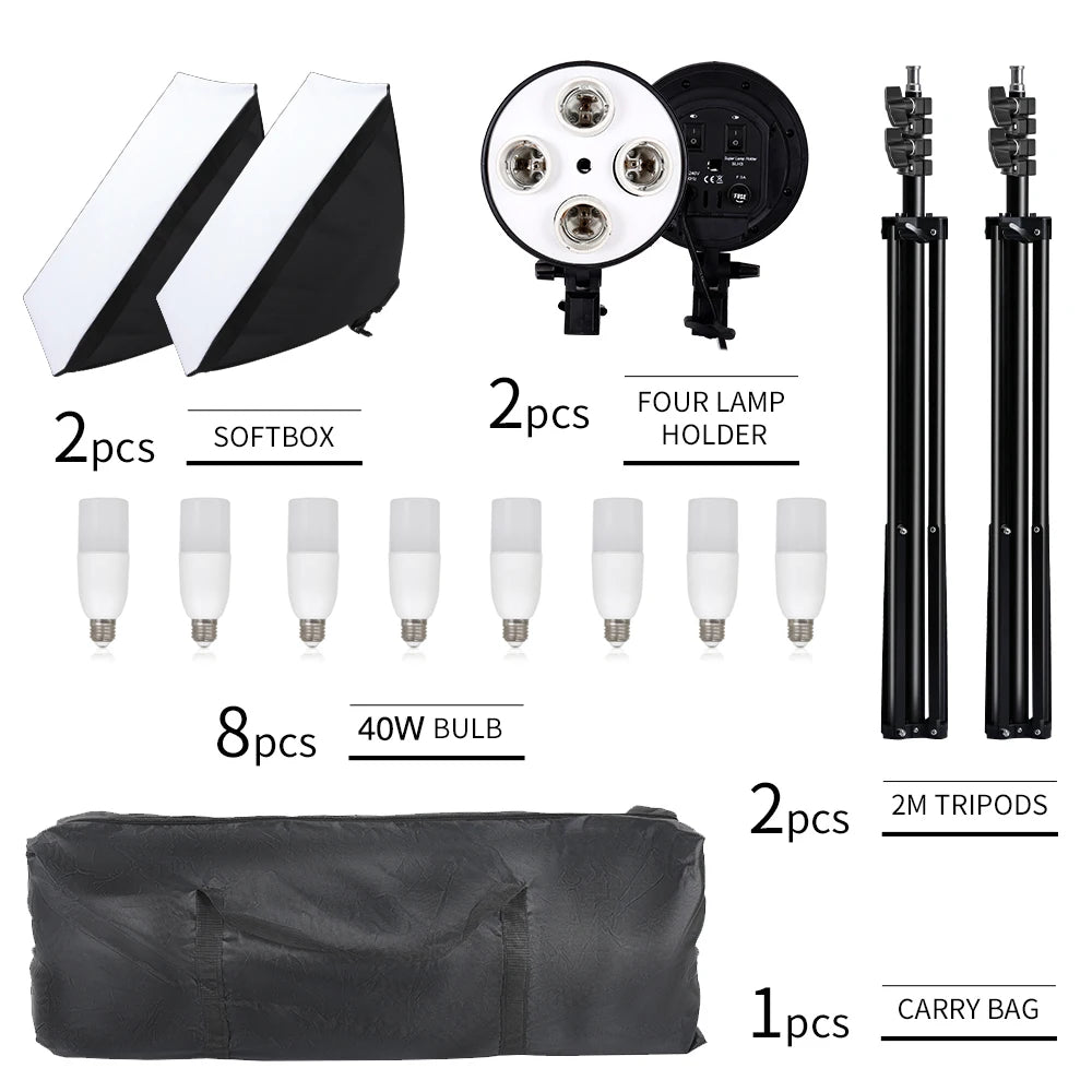 Kit di Illuminazione Softbox SH per Fotografia, Set di Quattro Lampade Softbox 50x70CM, Attrezzatura con Base E27 per Studio Fotografico