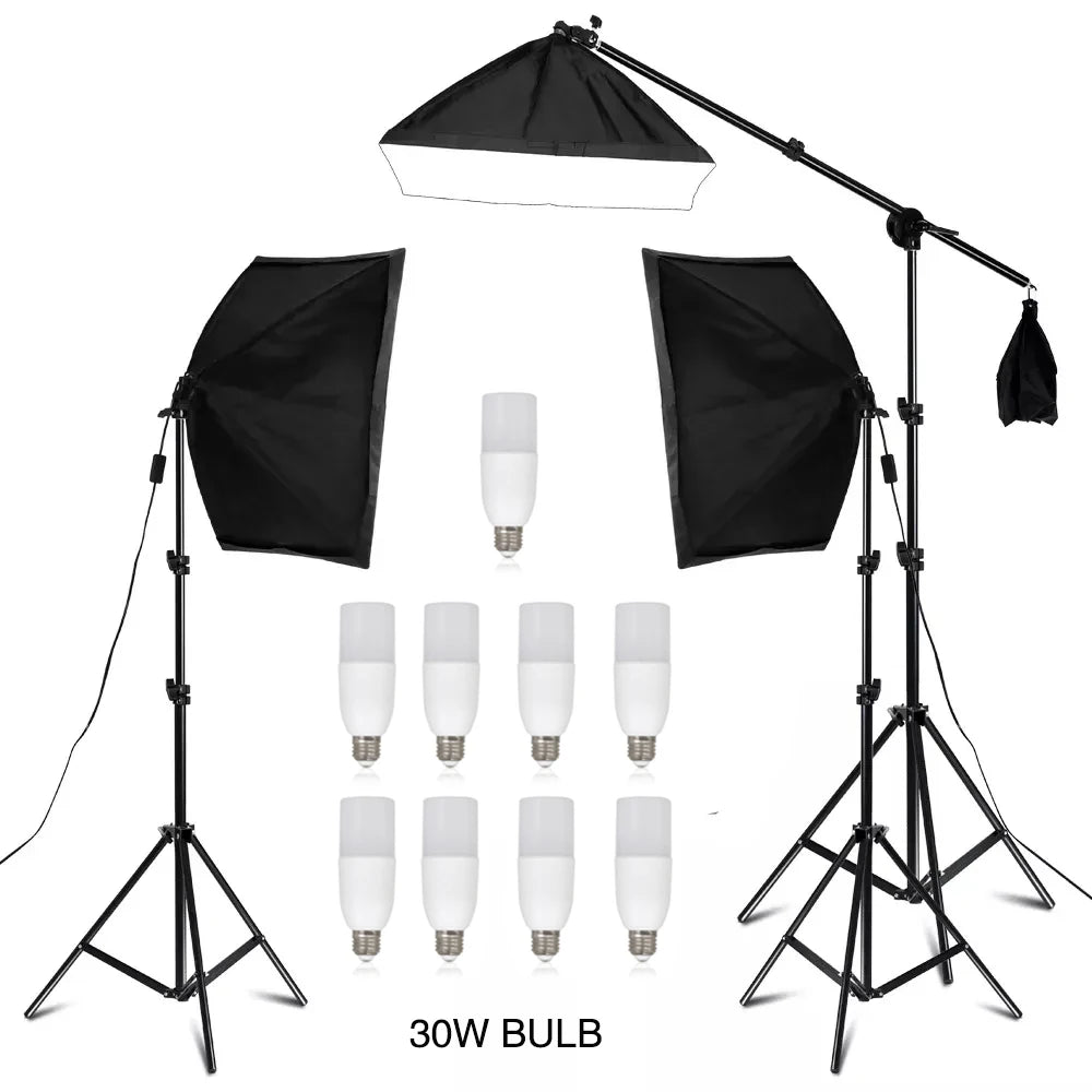 Kit di Illuminazione Softbox SH per Fotografia, Set di Quattro Lampade Softbox 50x70CM, Attrezzatura con Base E27 per Studio Fotografico