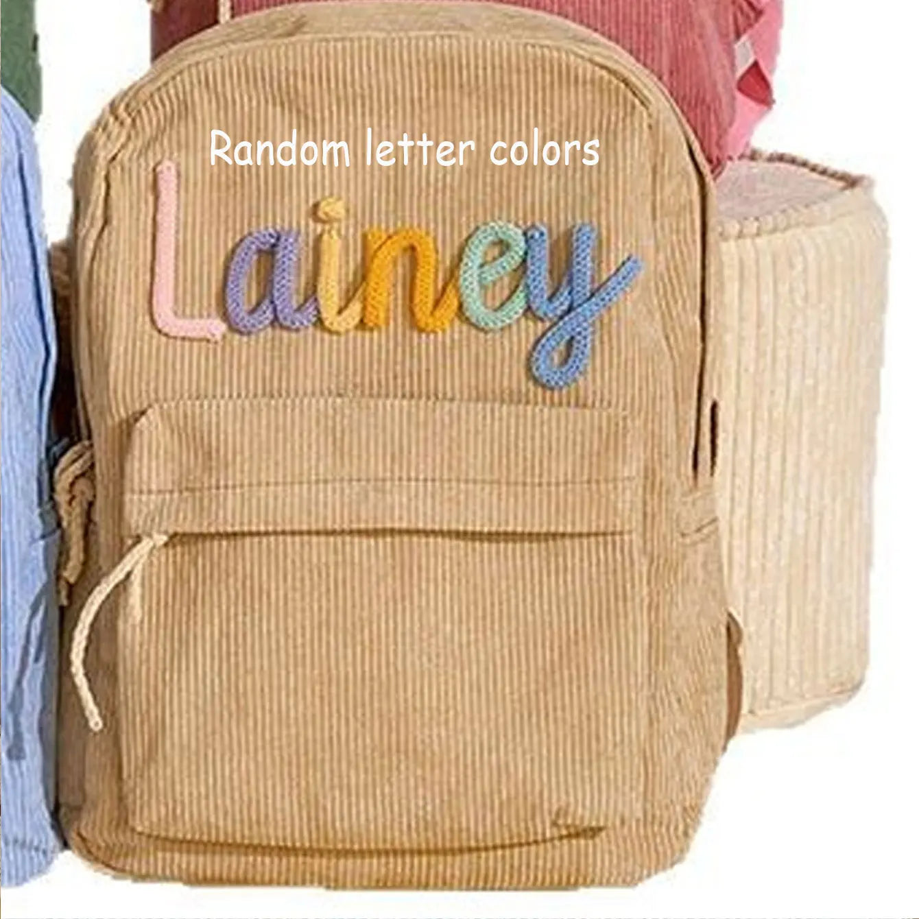 Zaino in velluto a coste personalizzato da 1 pezzo per uomo e donna, lettere personalizzate ricamate a mano, zaino in tessuto colorato