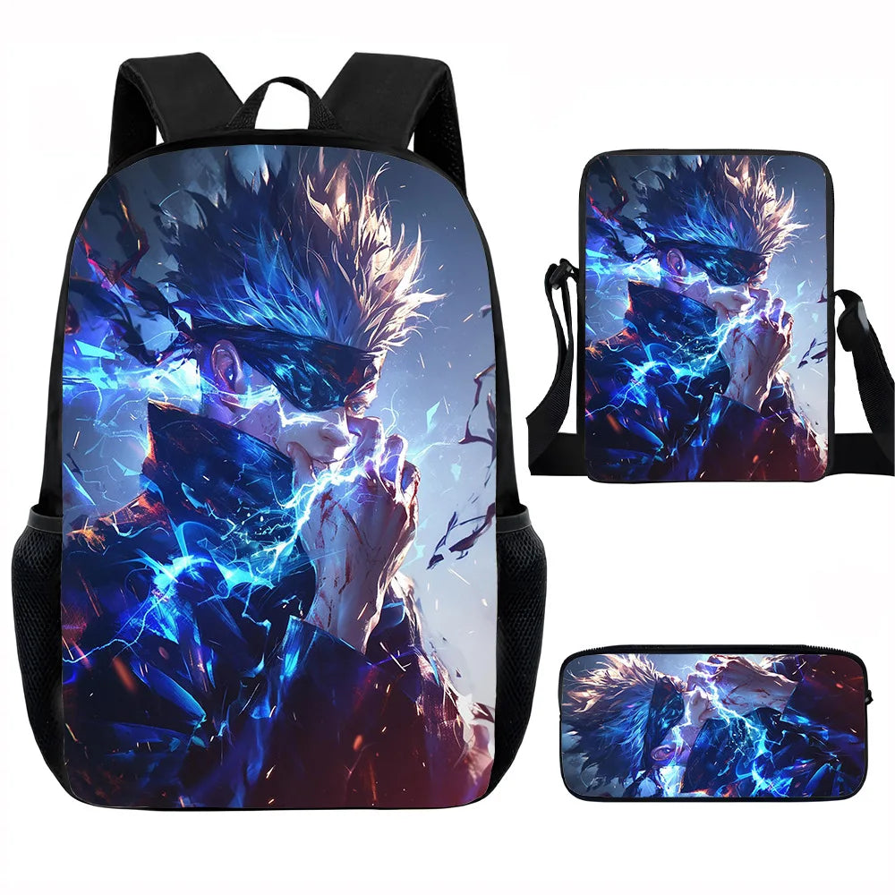 J-Jujutsu Kaisen 3 pezzi Set Zaino 40 cm/15,7 pollici Borse da scuola Borsa a tracolla Astuccio Borsa per libri per computer per ragazzi Ragazze Miglior regalo