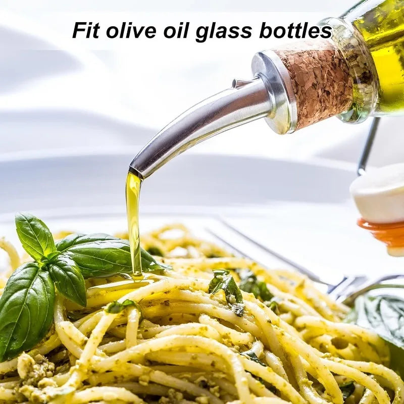 Versatori per bottiglie in acciaio inossidabile Beccuccio per olio d'oliva con ribaltamento automatico, tappi per bottiglie di vino con design in sughero, per liquidi, olio d'oliva, vino