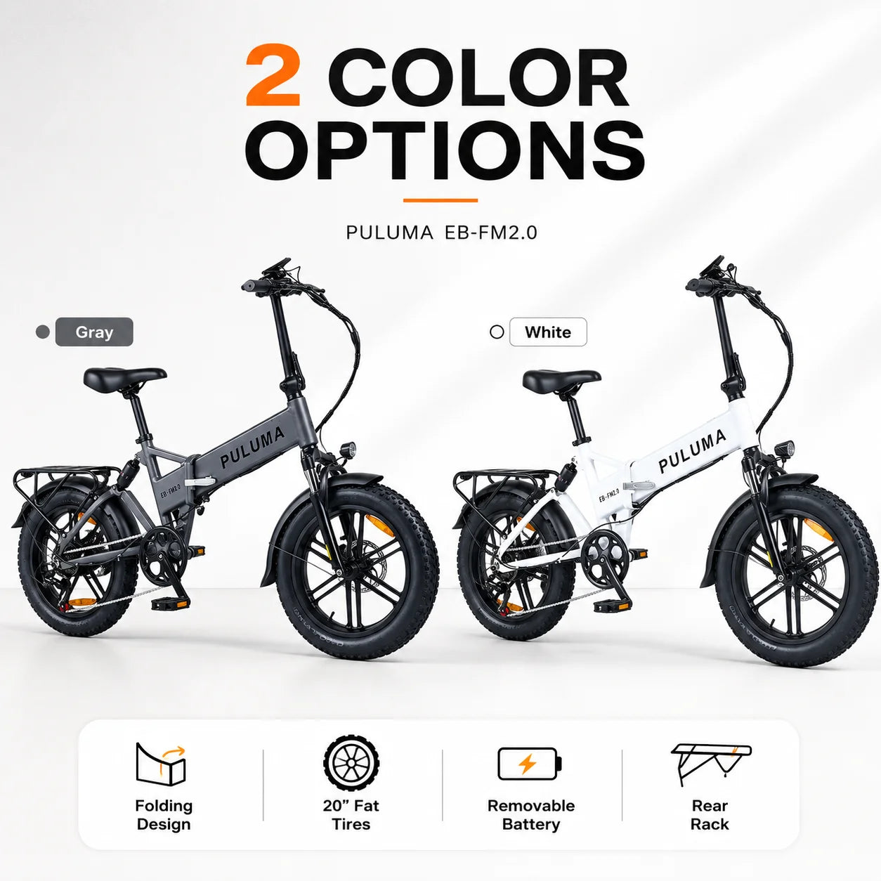 Bicicletta Elettrica Pieghevole PULUMA FM2.0, Batteria Rimovibile 48V15AH, Pneumatici All-Terrain 20*4 Pollici, E-Bike da Montagna per Adulti, Velocità 25km/h, 7 Velocità, Freni a Disco Idraulici, Autonomia 100km
