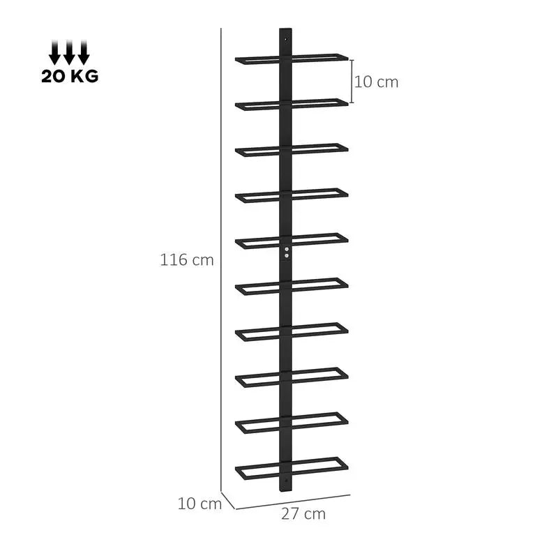 Portabottiglie da Parete in Acciaio Resistente 27 x 10 x 116 Cm, 10 Livelli di Stoccaggio Orizzontale, Consegna Locale